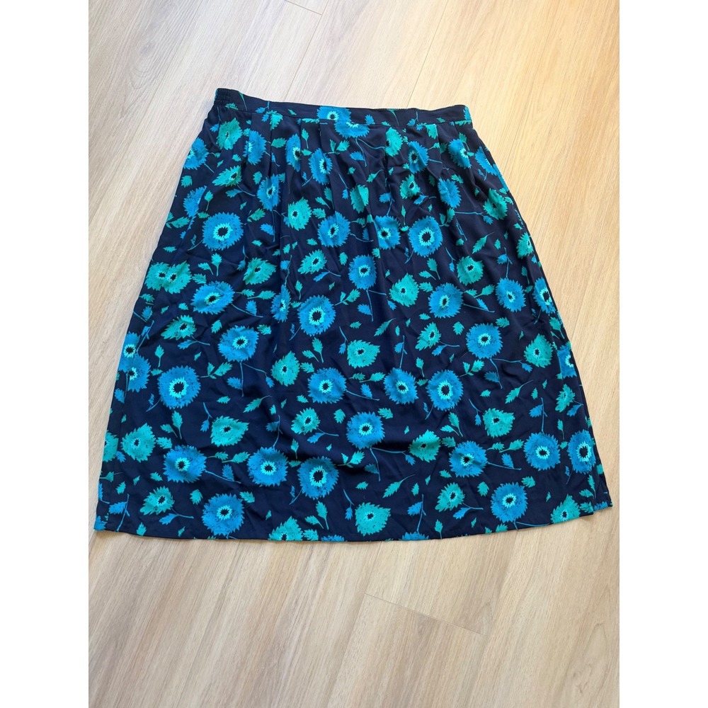 Sag Harbor Woman Blue Teal Floral Midi Skirt Elastic Waist Plus Size 2X 544146